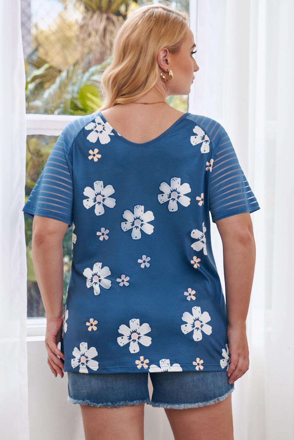 Plus Size V-Neck Raglan Sleeve Tee BLUE ZONE PLANET