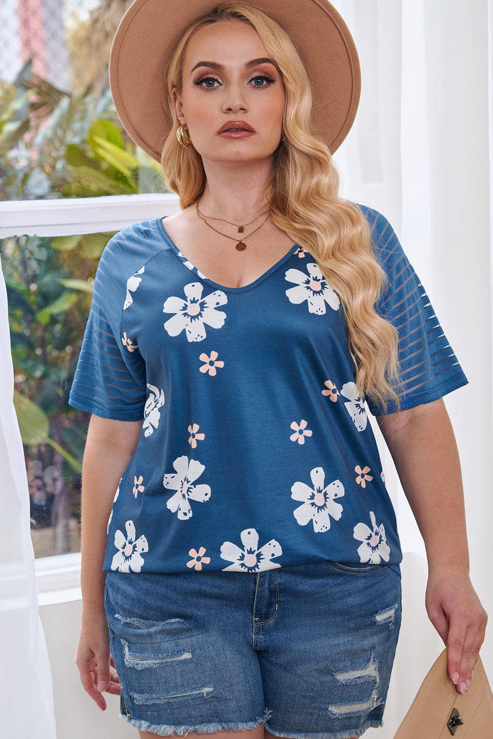 Plus Size V-Neck Raglan Sleeve Tee BLUE ZONE PLANET