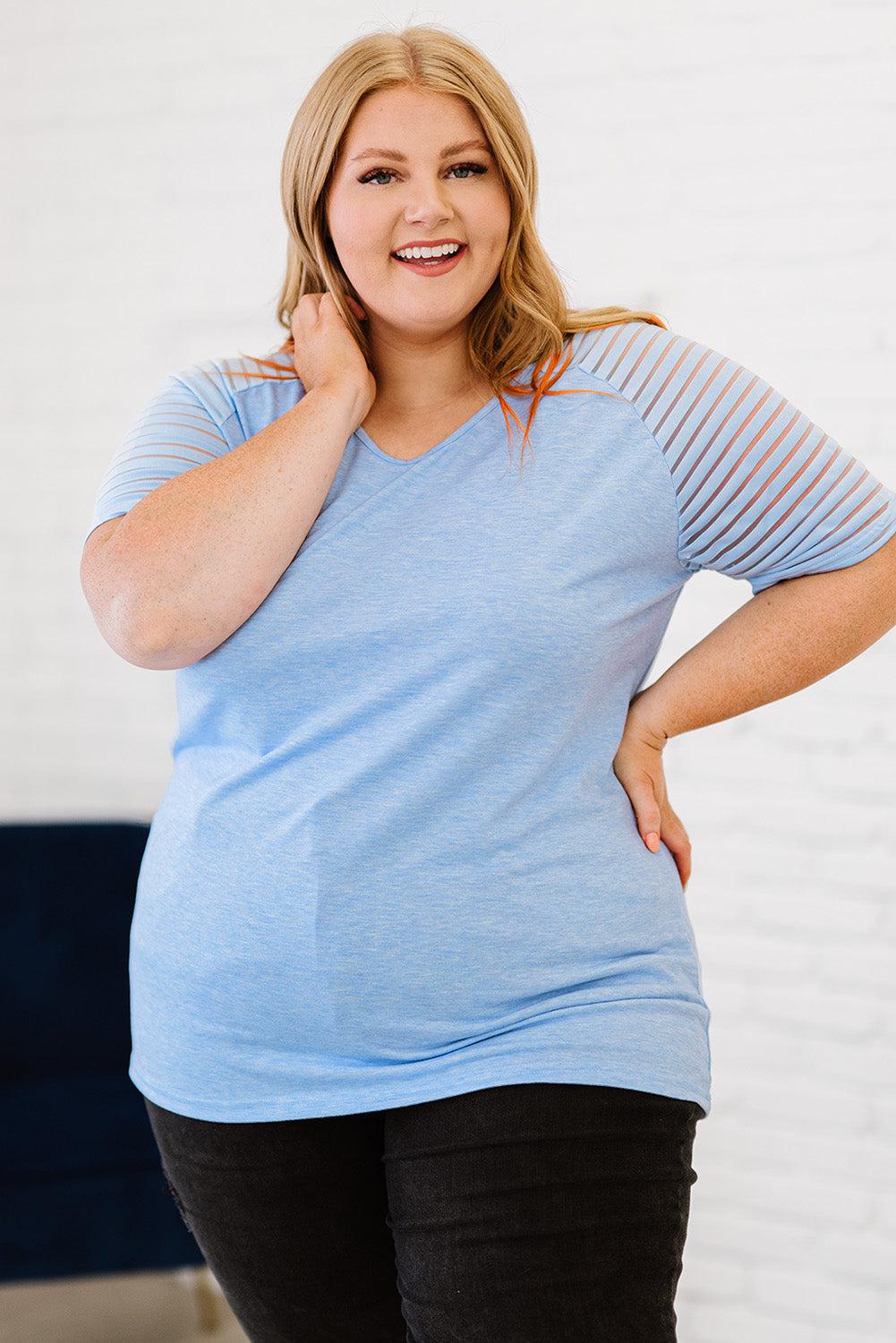 Plus Size V-Neck Raglan Sleeve Tee BLUE ZONE PLANET