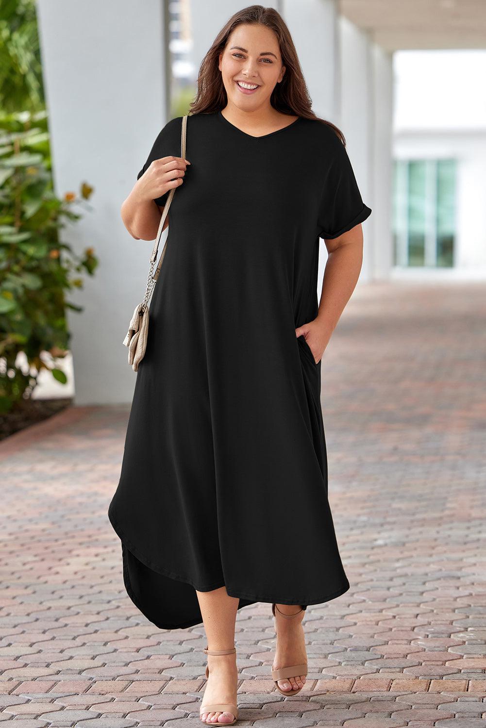 Plus Size V-Neck Short Sleeve Maxi Dress BLUE ZONE PLANET