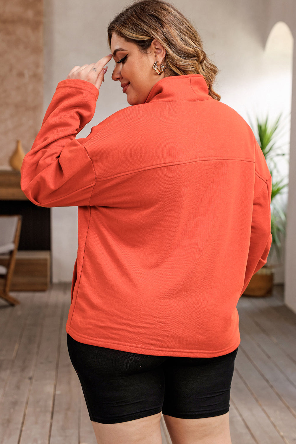 Plus Size Zip-Up Dropped Shoulder Sweatshirt BLUE ZONE PLANET