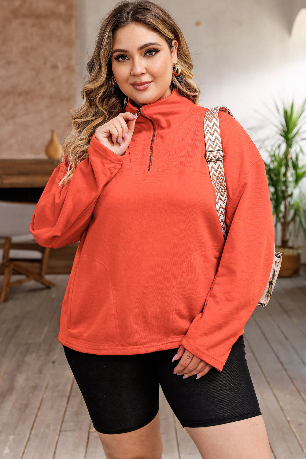 Plus Size Zip-Up Dropped Shoulder Sweatshirt BLUE ZONE PLANET