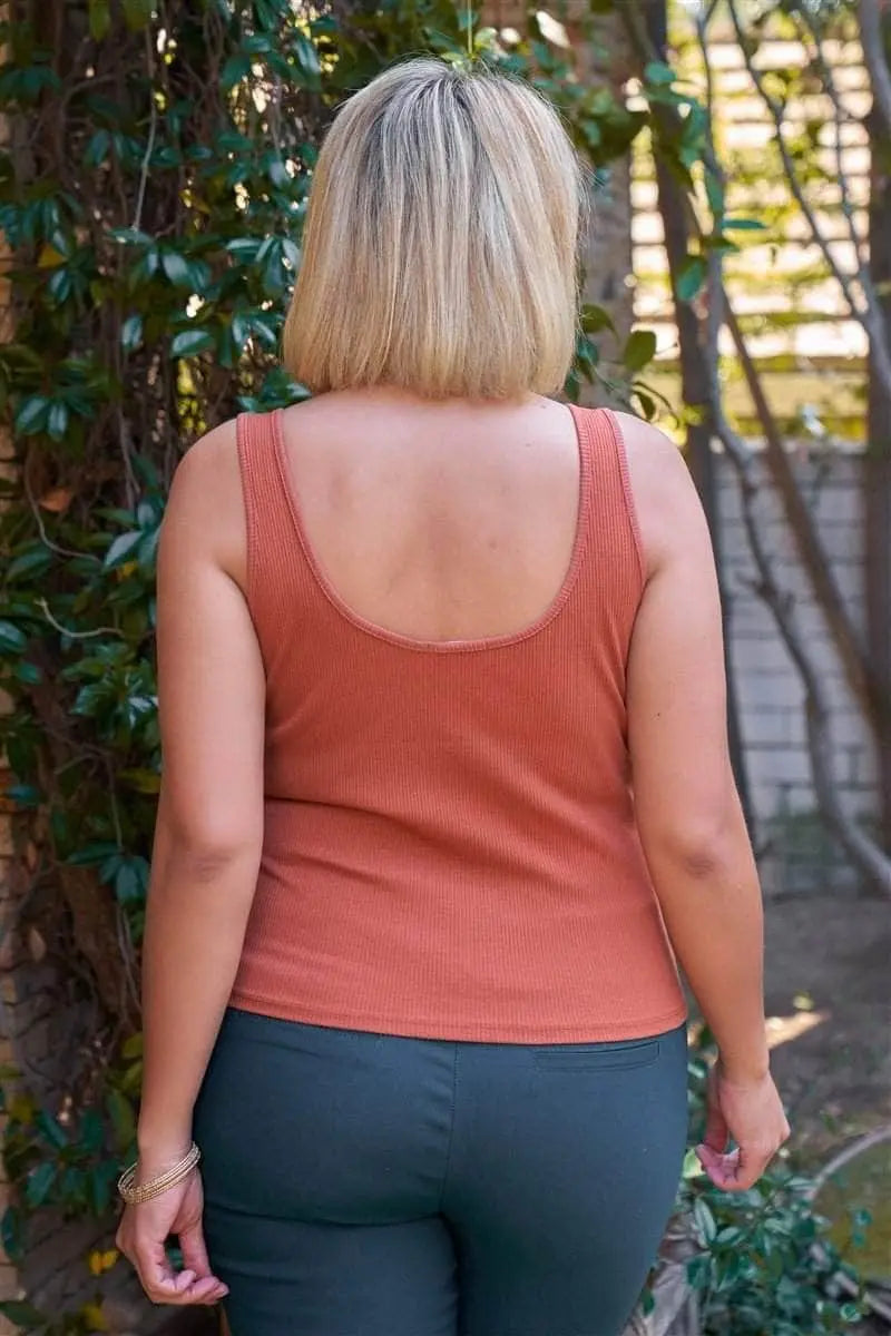 Plus Sleeveless Round Neck With Split Detail Ribbed Top Blue Zone Planet