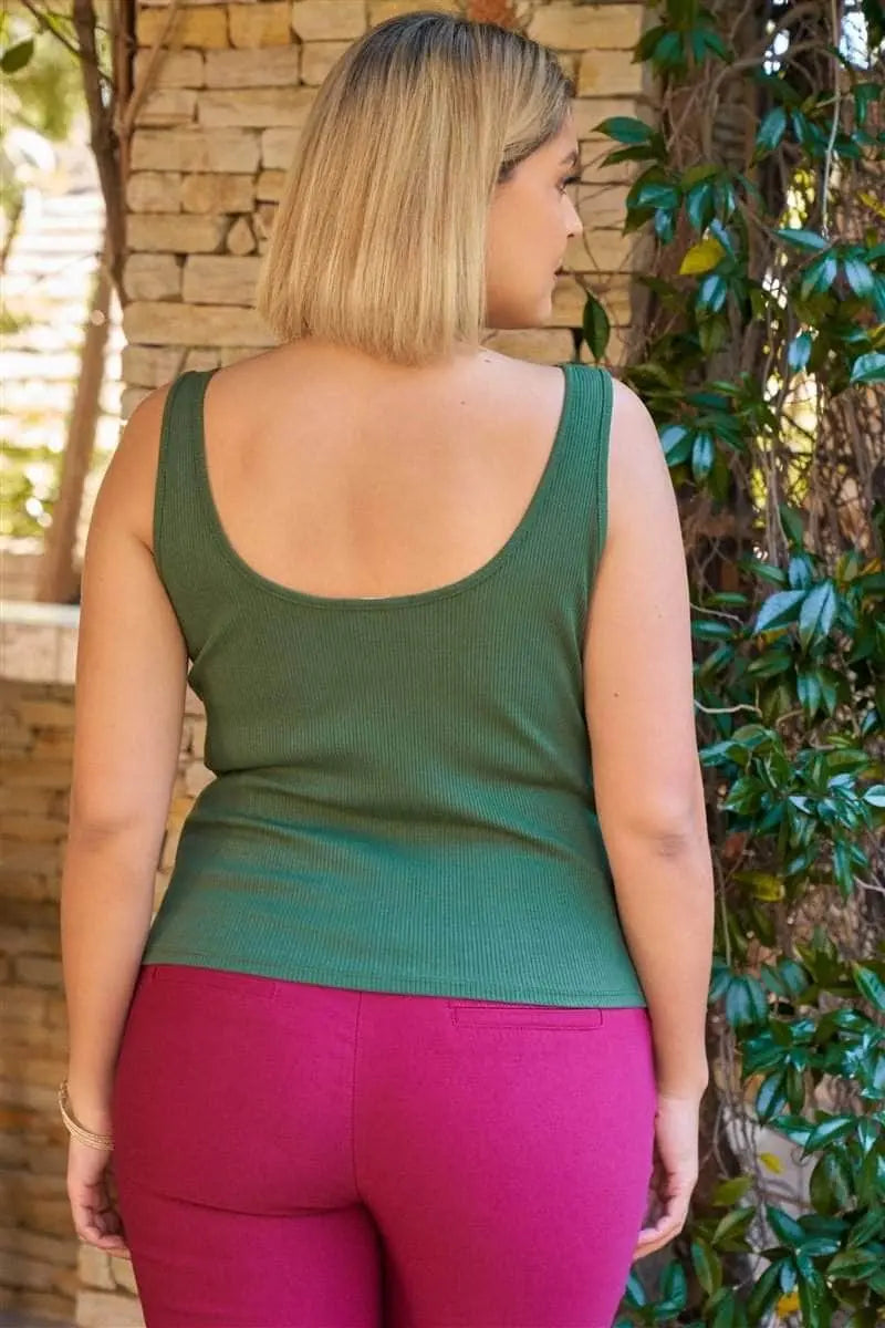 Plus Sleeveless Round Neck With Split Detail Ribbed Top Blue Zone Planet