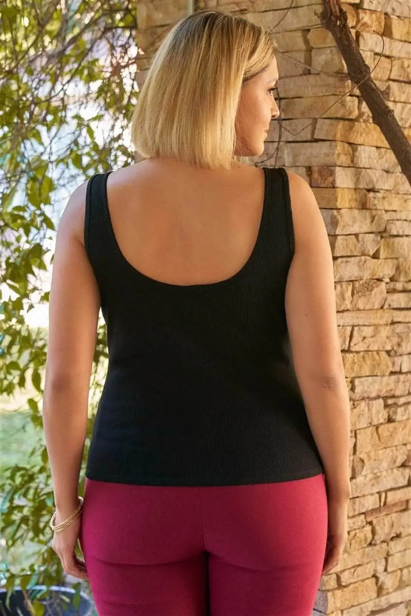 Plus Sleeveless Round Neck With Split Detail Ribbed Top Blue Zone Planet