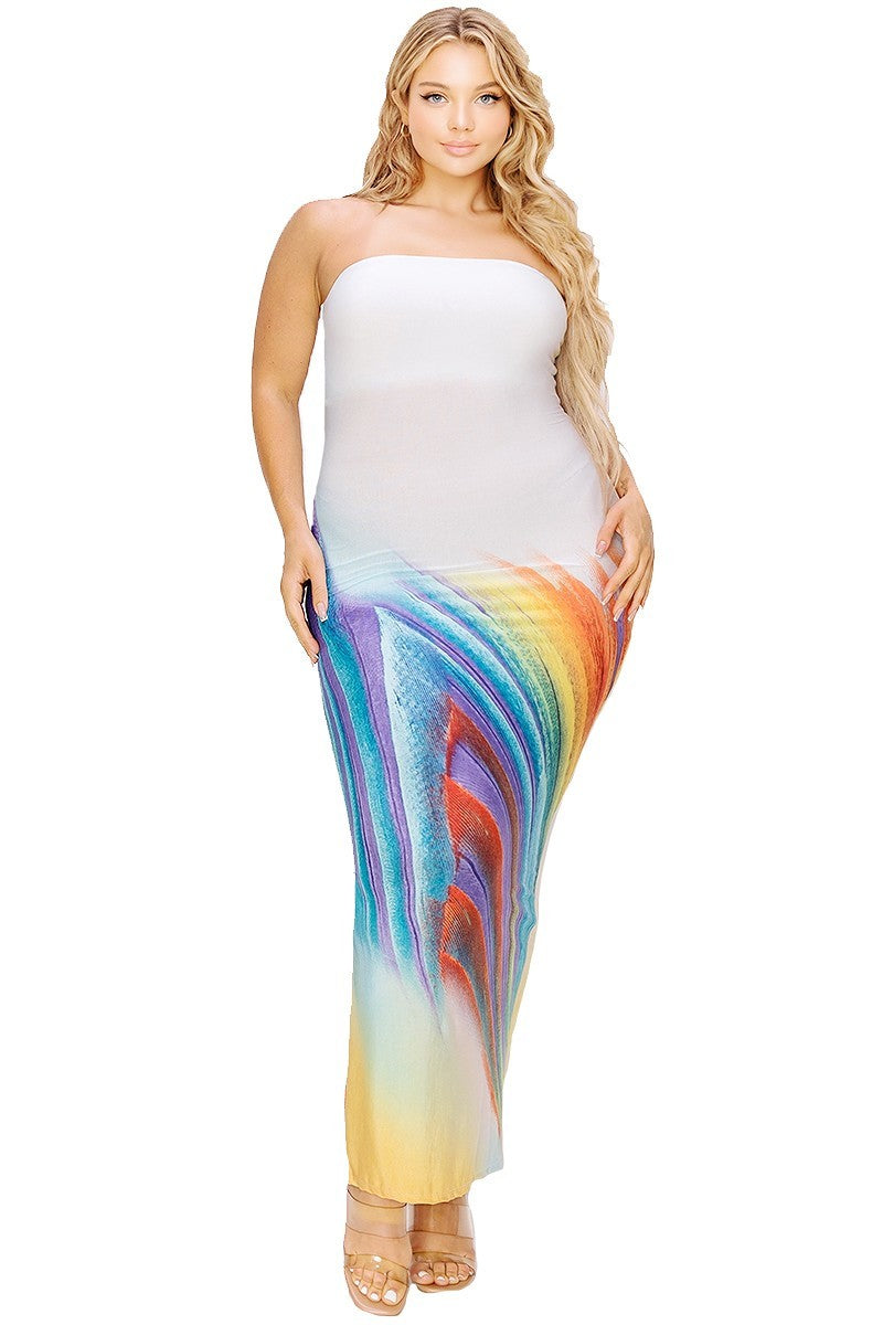 Plus sleeveless color gradient tube top maxi dress Plus sleeveless color gradient tube top maxi dress