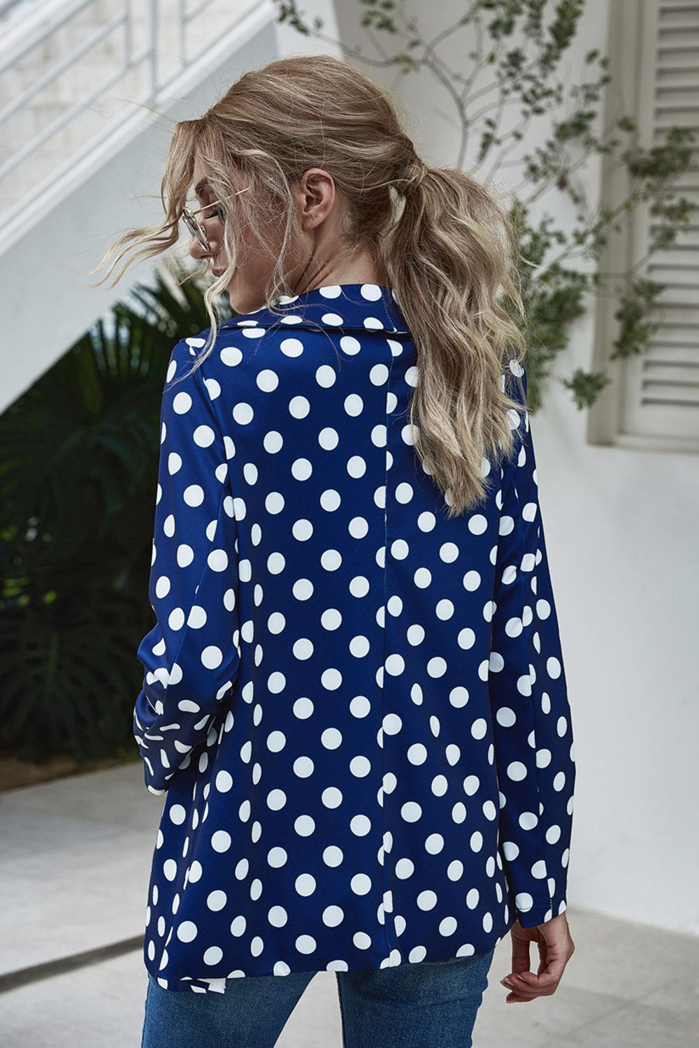 Polka Dot Long Sleeve Blazer BLUE ZONE PLANET