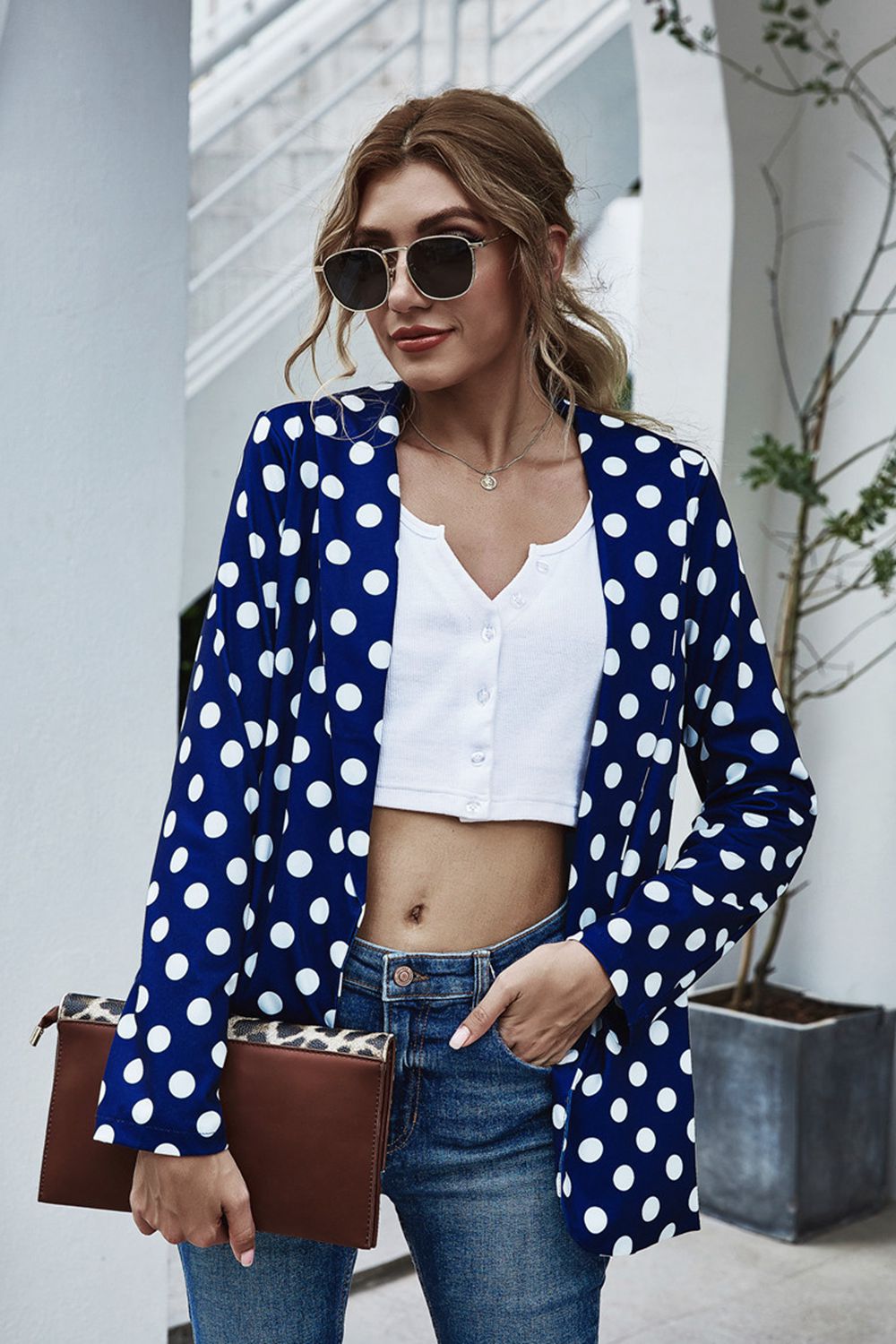 Polka Dot Long Sleeve Blazer BLUE ZONE PLANET