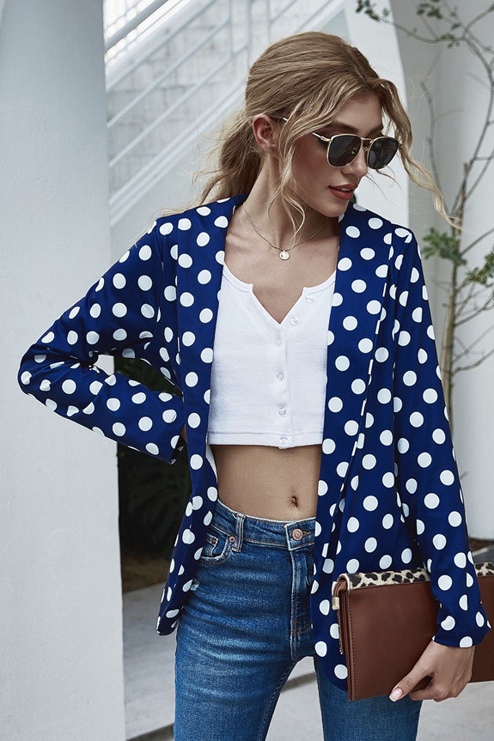 Polka Dot Long Sleeve Blazer BLUE ZONE PLANET