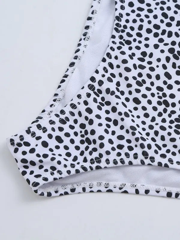 Polka Dot Print Cross Tie High Waist Bikini BLUE ZONE PLANET