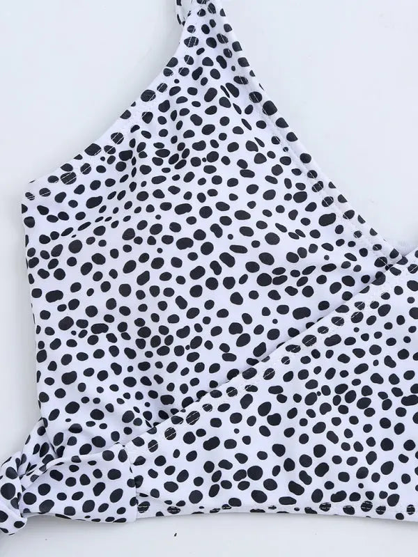 Polka Dot Print Cross Tie High Waist Bikini BLUE ZONE PLANET