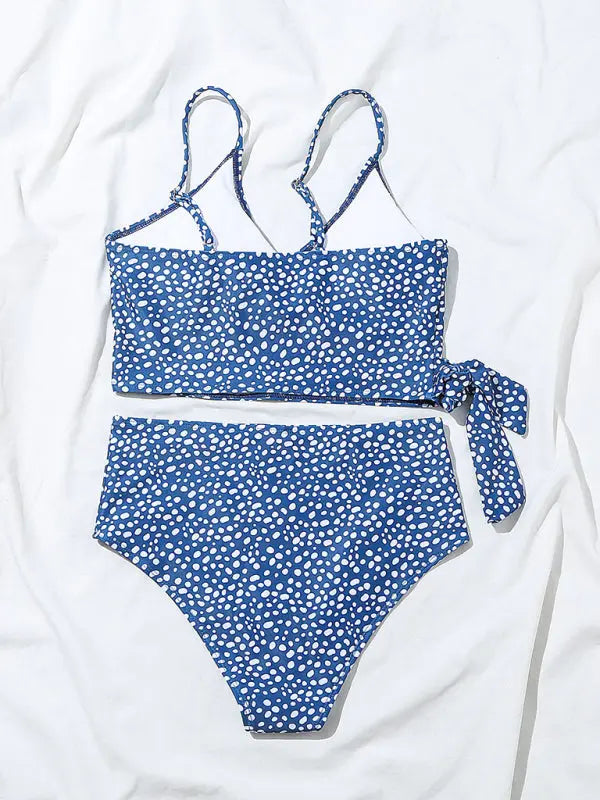 Polka Dot Print Cross Tie High Waist Bikini BLUE ZONE PLANET