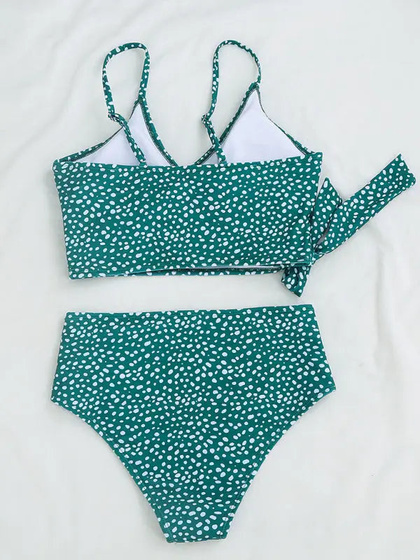 Polka Dot Print Cross Tie High Waist Bikini BLUE ZONE PLANET