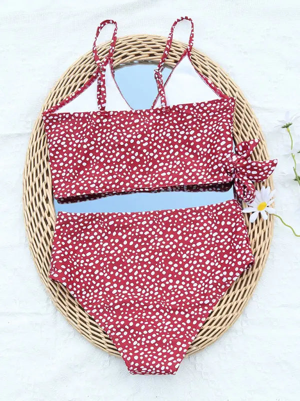 Polka Dot Print Cross Tie High Waist Bikini BLUE ZONE PLANET