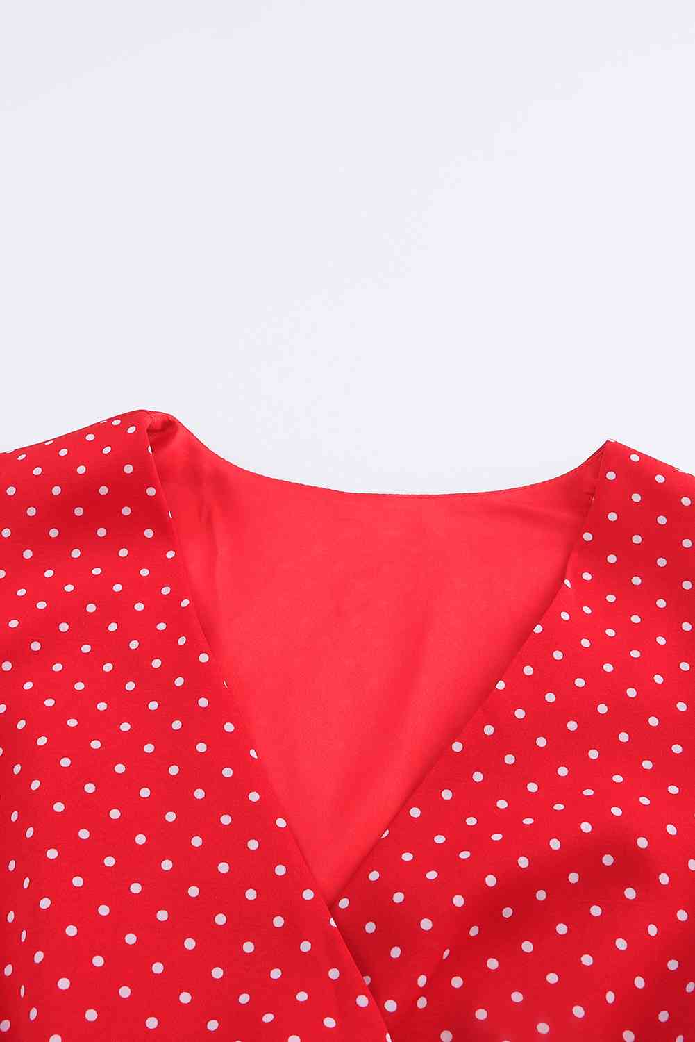 Polka Dot Surplice Neck Tie Waist Dress BLUE ZONE PLANET