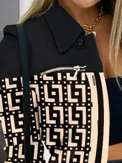 Printed Button Up Zip Detail Shacket BLUE ZONE PLANET