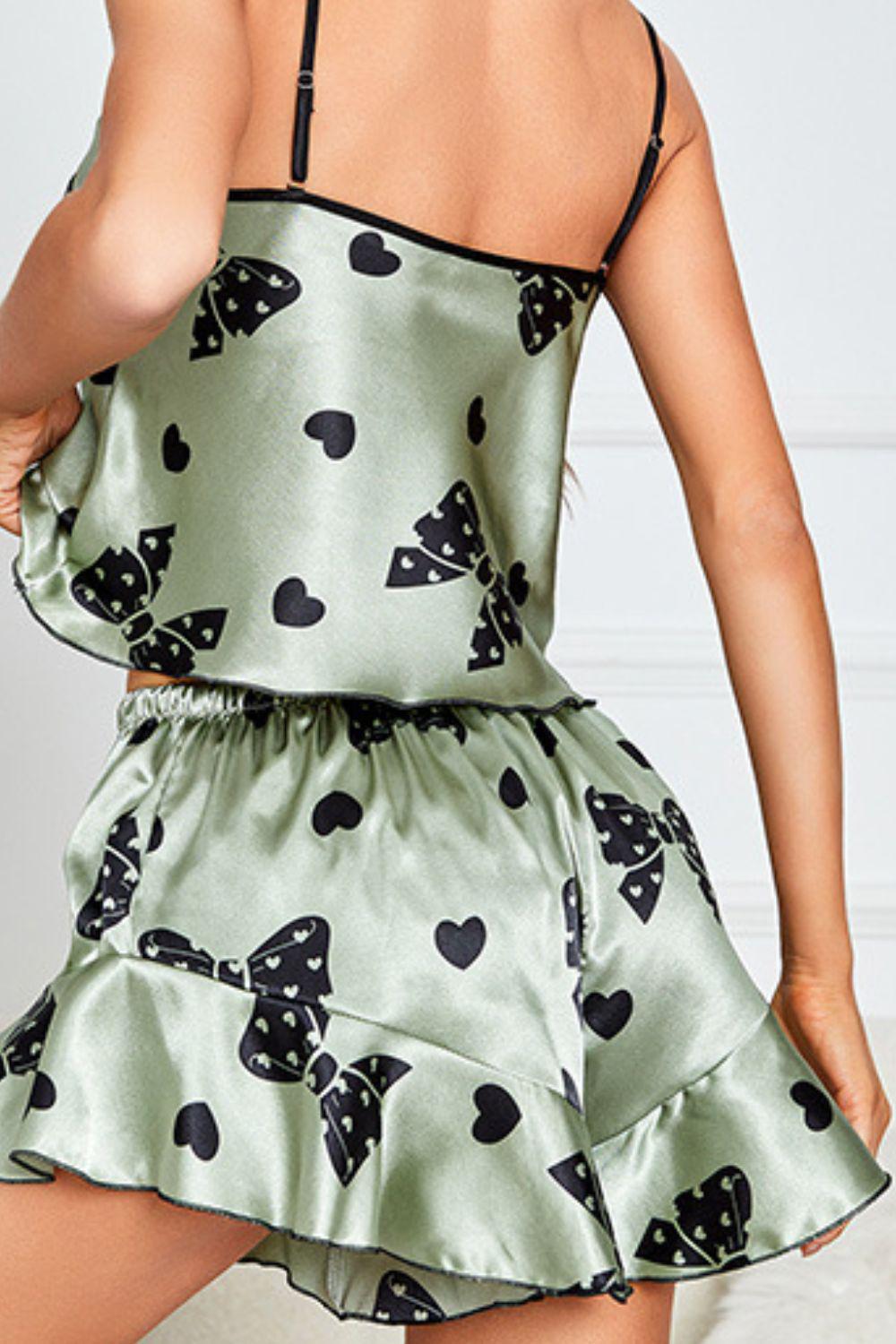 Blue Zone Planet | Printed Cami and Ruffled Shorts Lounge Set BLUE ZONE PLANET