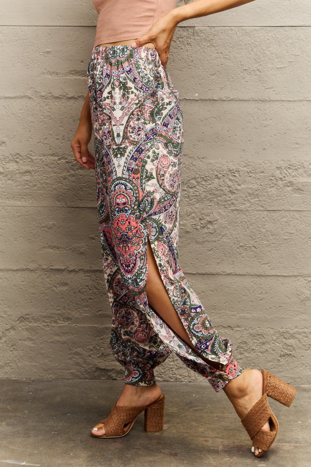 Printed Cutout Long Pants BLUE ZONE PLANET