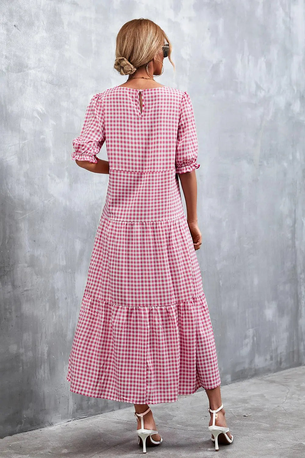 Printed Flounce Sleeve Tiered Midi Dress BLUE ZONE PLANET