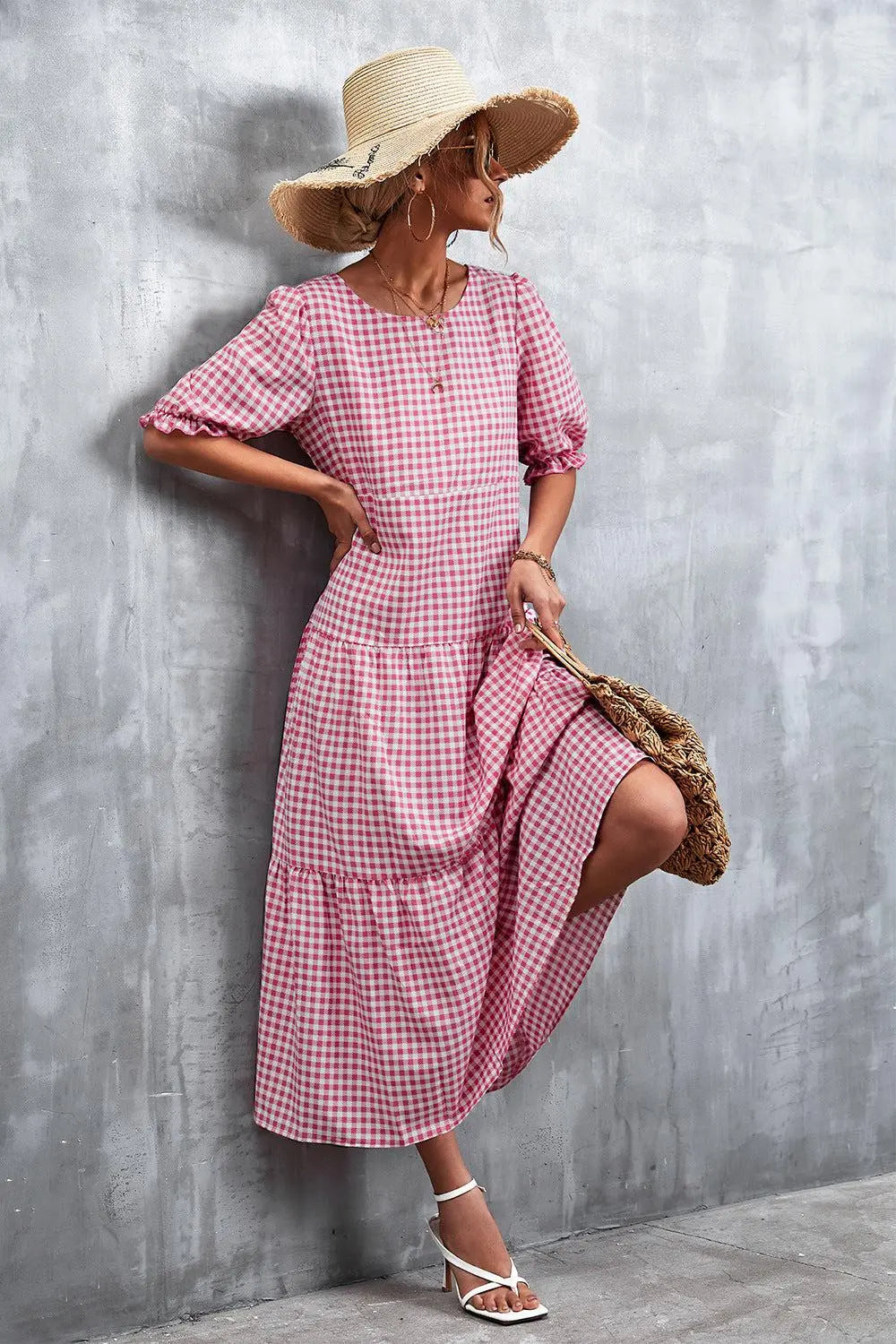 Printed Flounce Sleeve Tiered Midi Dress BLUE ZONE PLANET