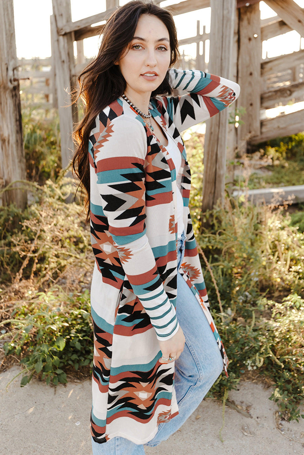Printed Long Sleeve Cardigan BLUE ZONE PLANET