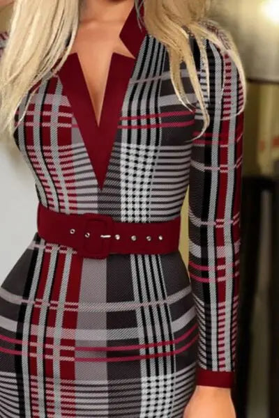 Printed Notched Long Sleeve Wrap Dress BLUE ZONE PLANET