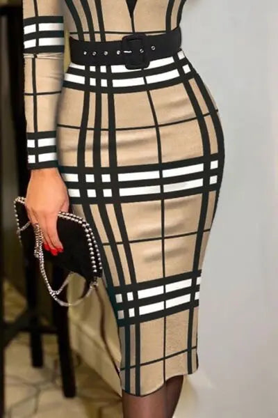 Printed Notched Long Sleeve Wrap Dress BLUE ZONE PLANET