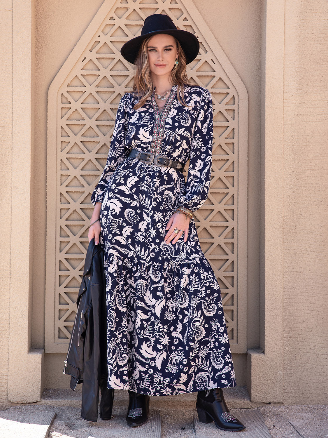 Printed Notched Neck Maxi Dress BLUE ZONE PLANET