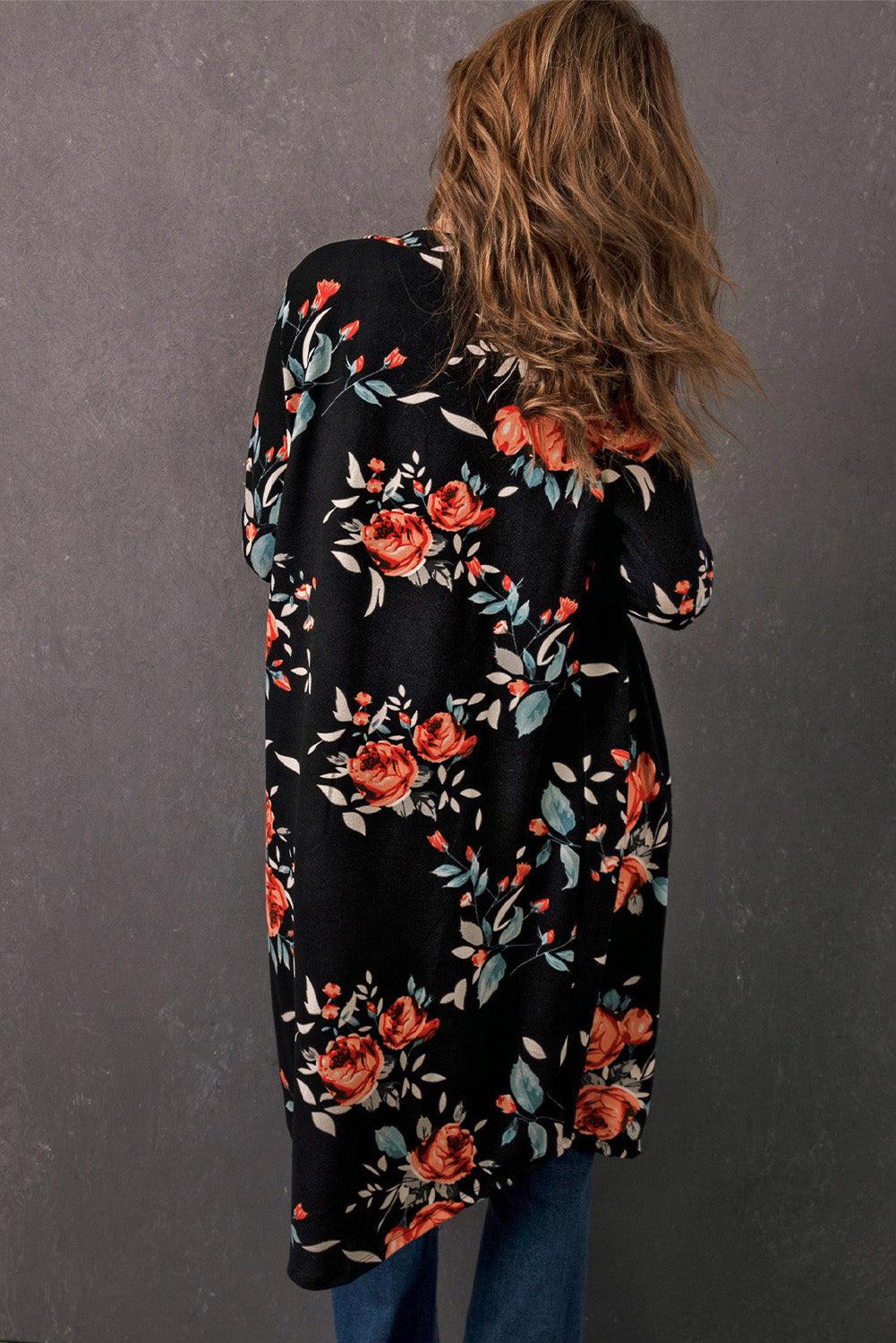 Printed Open Front Longline Cardigan BLUE ZONE PLANET