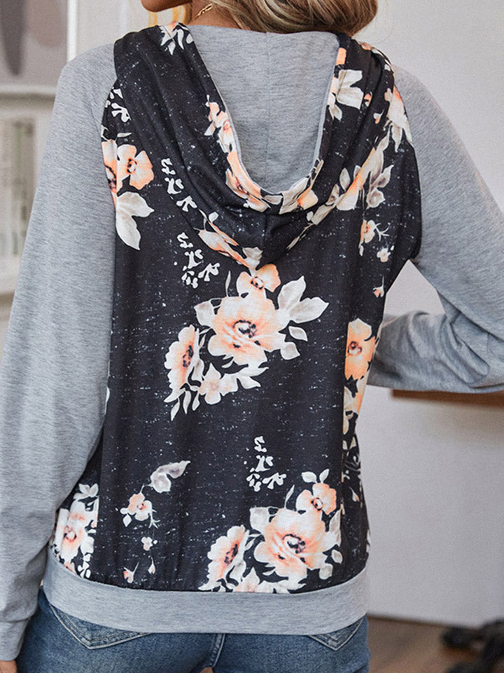 Printed Raglan Sleeve Hoodie BLUE ZONE PLANET