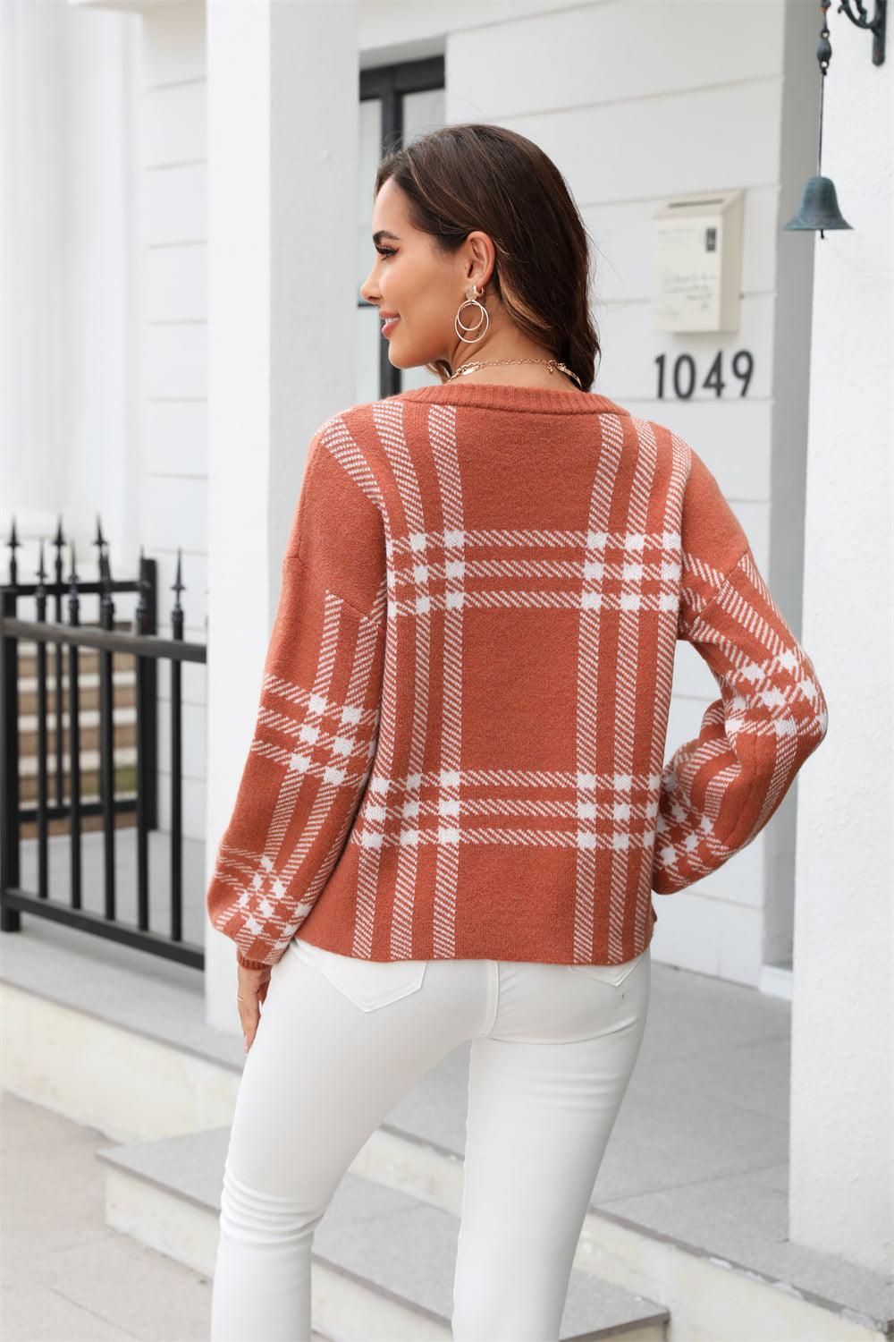 Printed Round Neck Dropped Shoulder Sweater BLUE ZONE PLANET