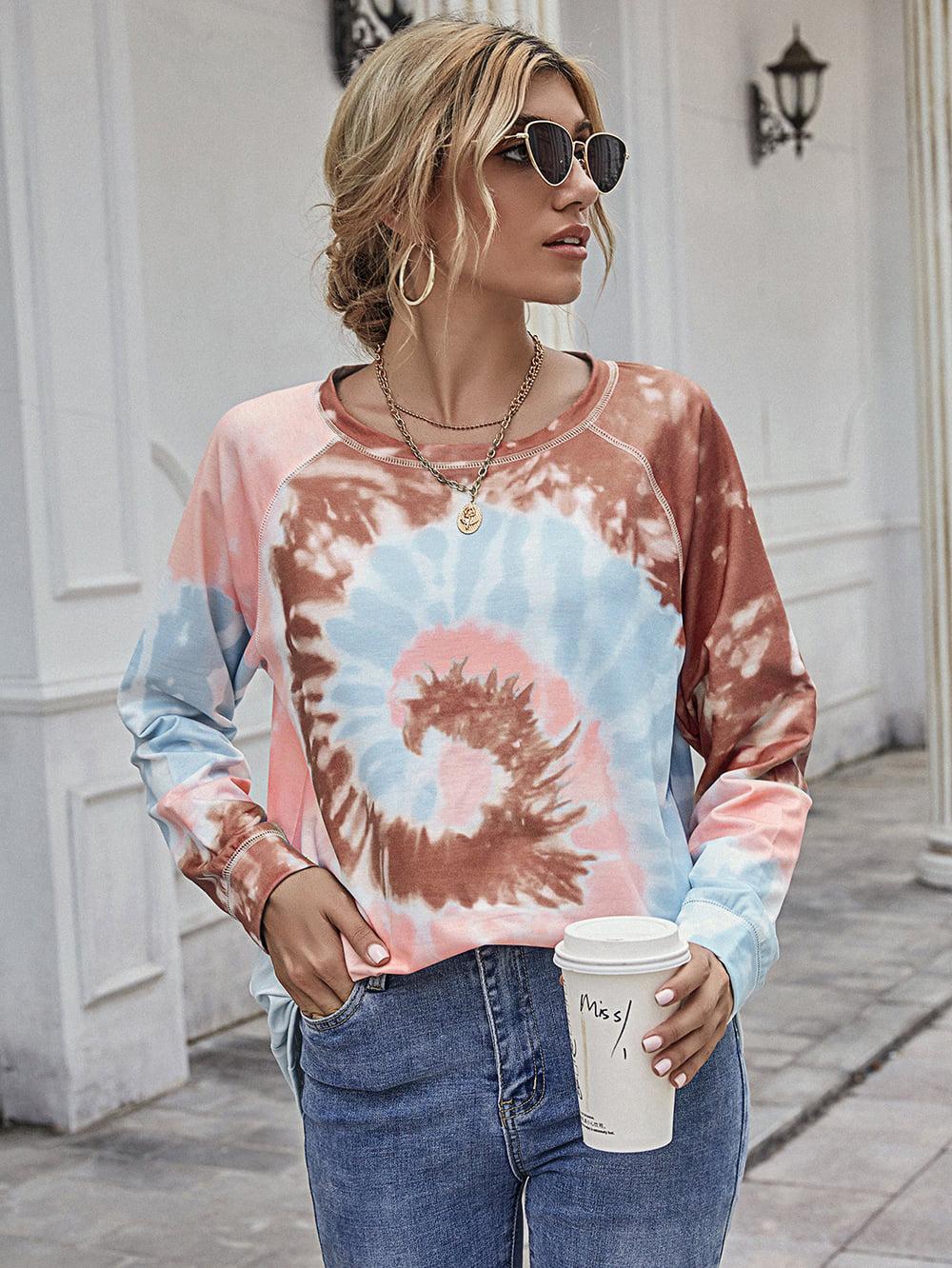 Printed Round Neck Raglan Sleeve Tee BLUE ZONE PLANET