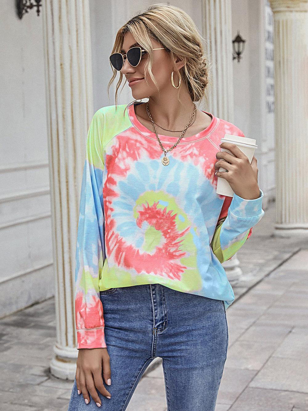 Printed Round Neck Raglan Sleeve Tee BLUE ZONE PLANET