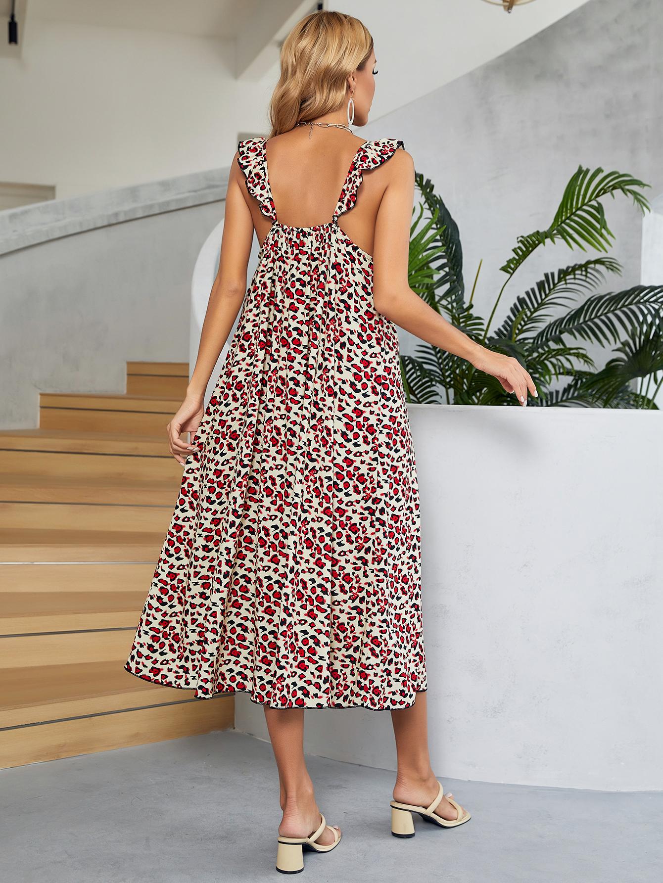 Printed Ruffled Sleeveless Midi Dress BLUE ZONE PLANET