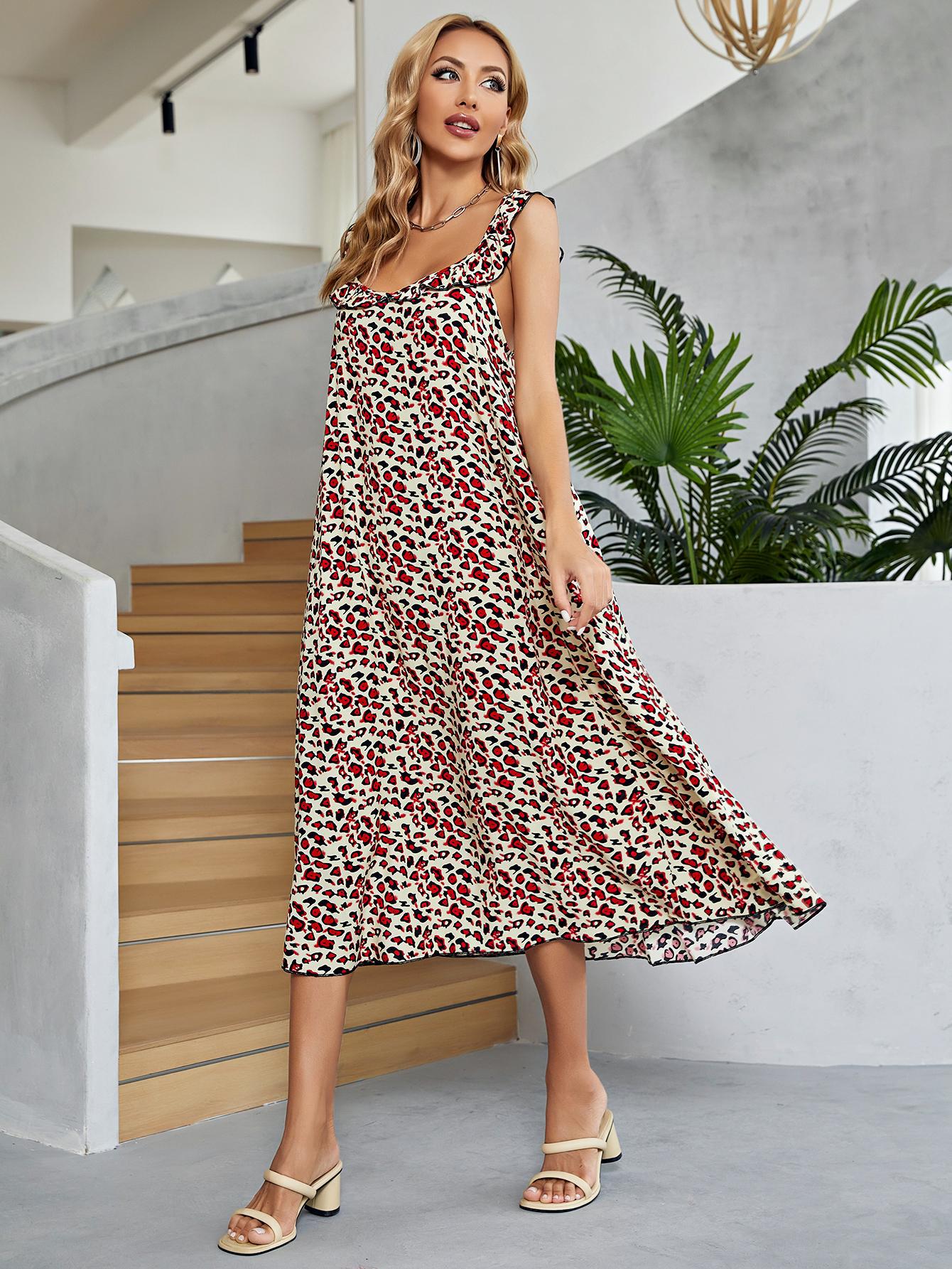 Printed Ruffled Sleeveless Midi Dress BLUE ZONE PLANET