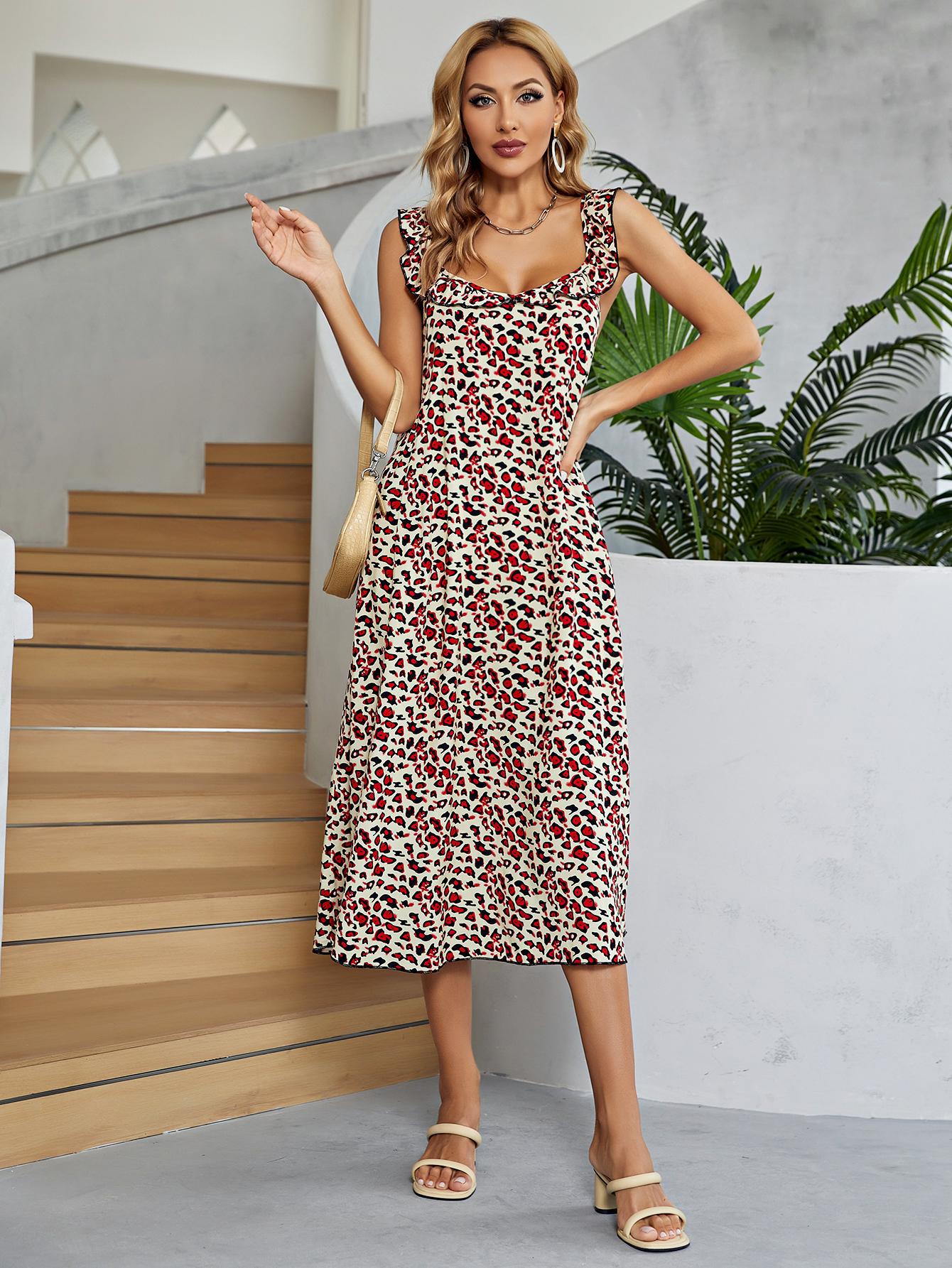 Printed Ruffled Sleeveless Midi Dress BLUE ZONE PLANET