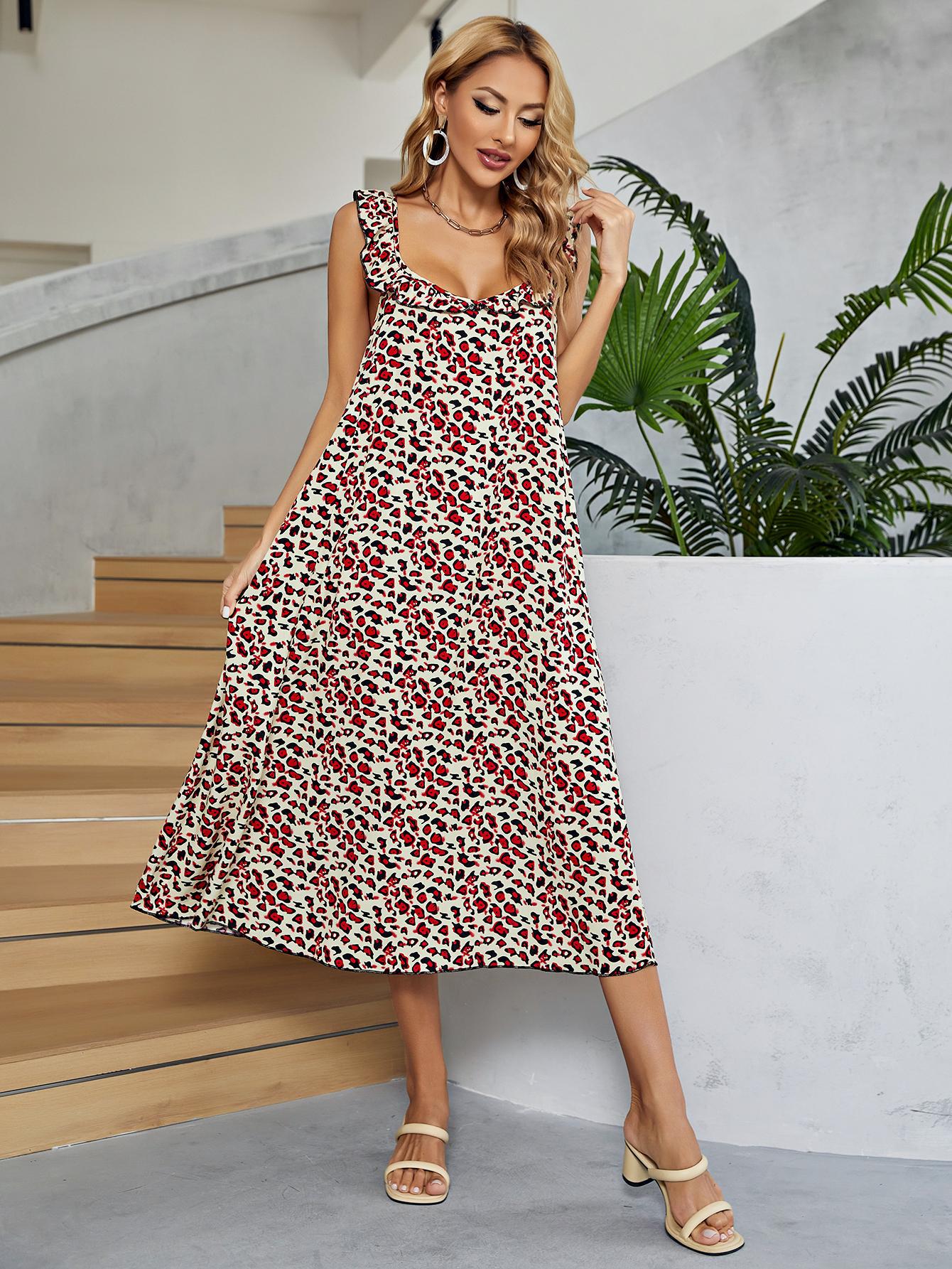 Printed Ruffled Sleeveless Midi Dress BLUE ZONE PLANET