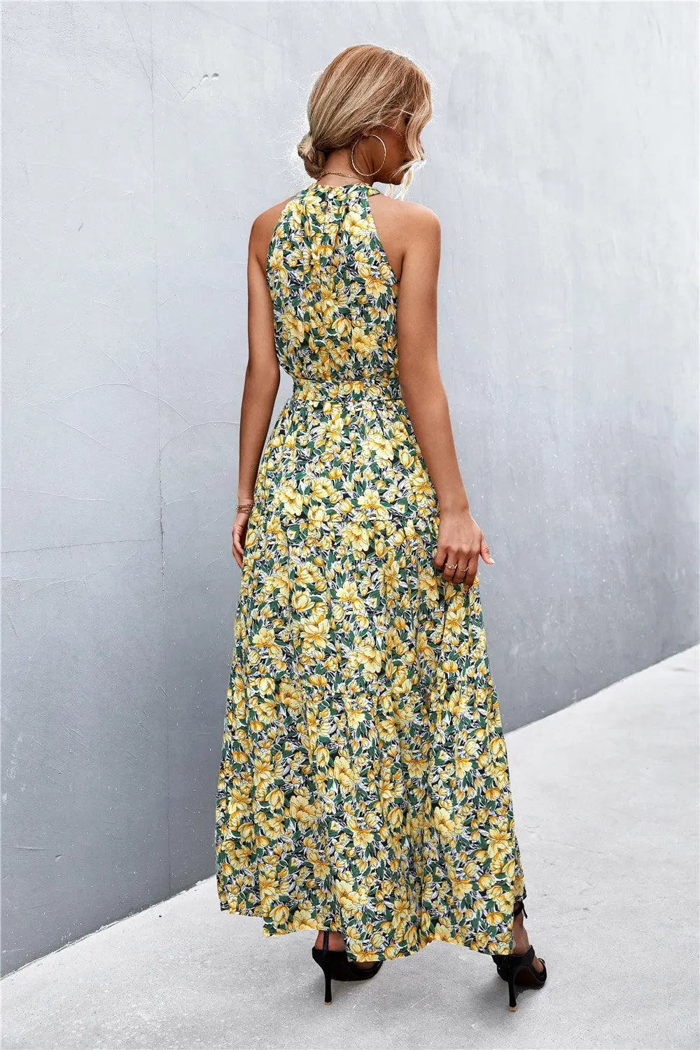 Printed Sleeveless Tie Waist Maxi Dress BLUE ZONE PLANET