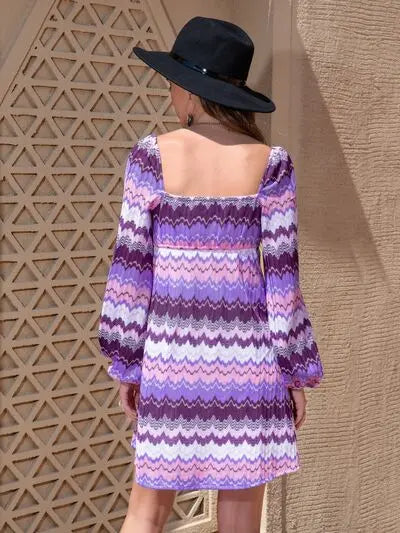 Printed Sweetheart Neck Balloon Sleeve Dress Trendsi