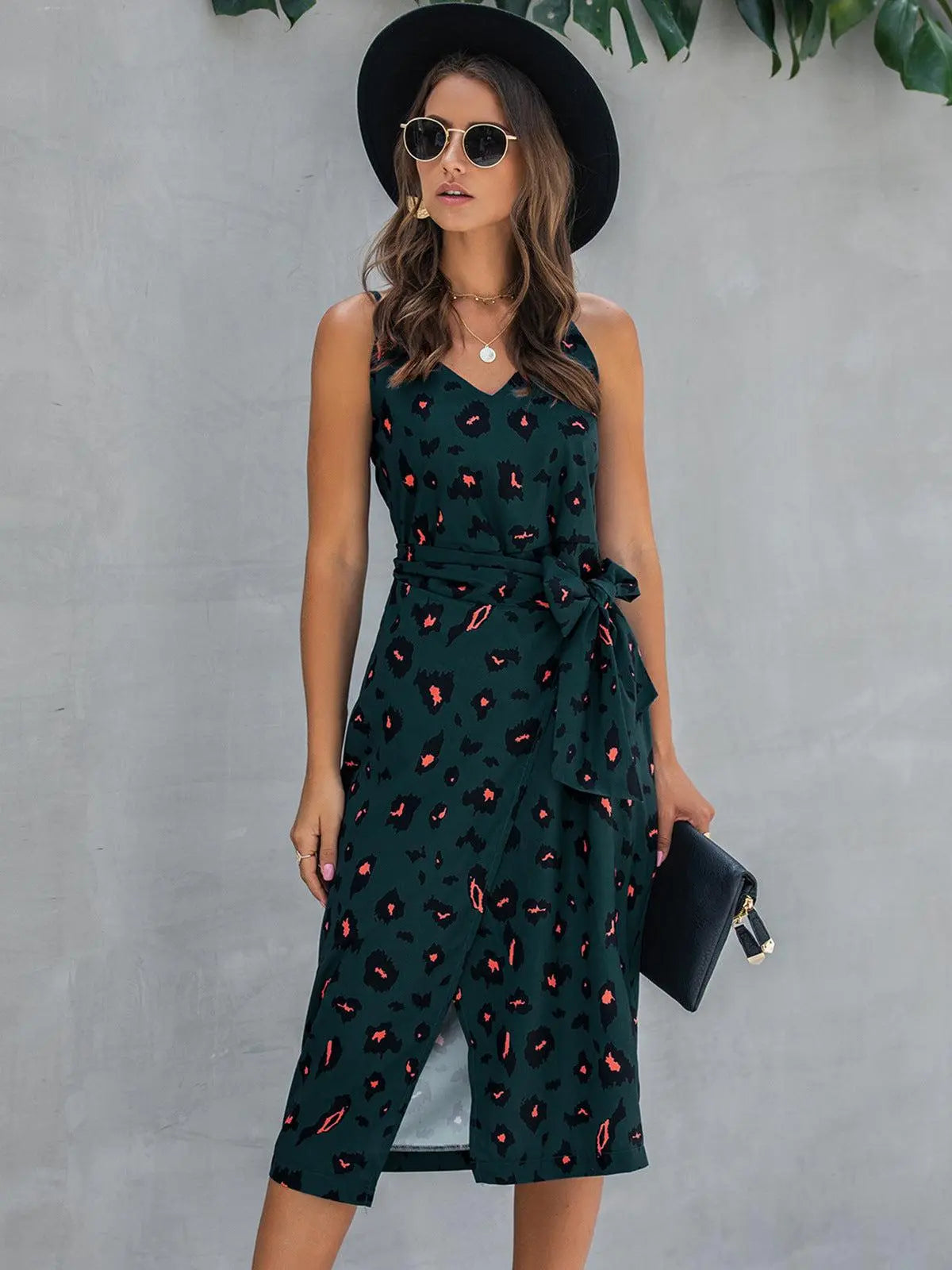 Printed Tie-Waist Spaghetti Strap Midi Dress BLUE ZONE PLANET
