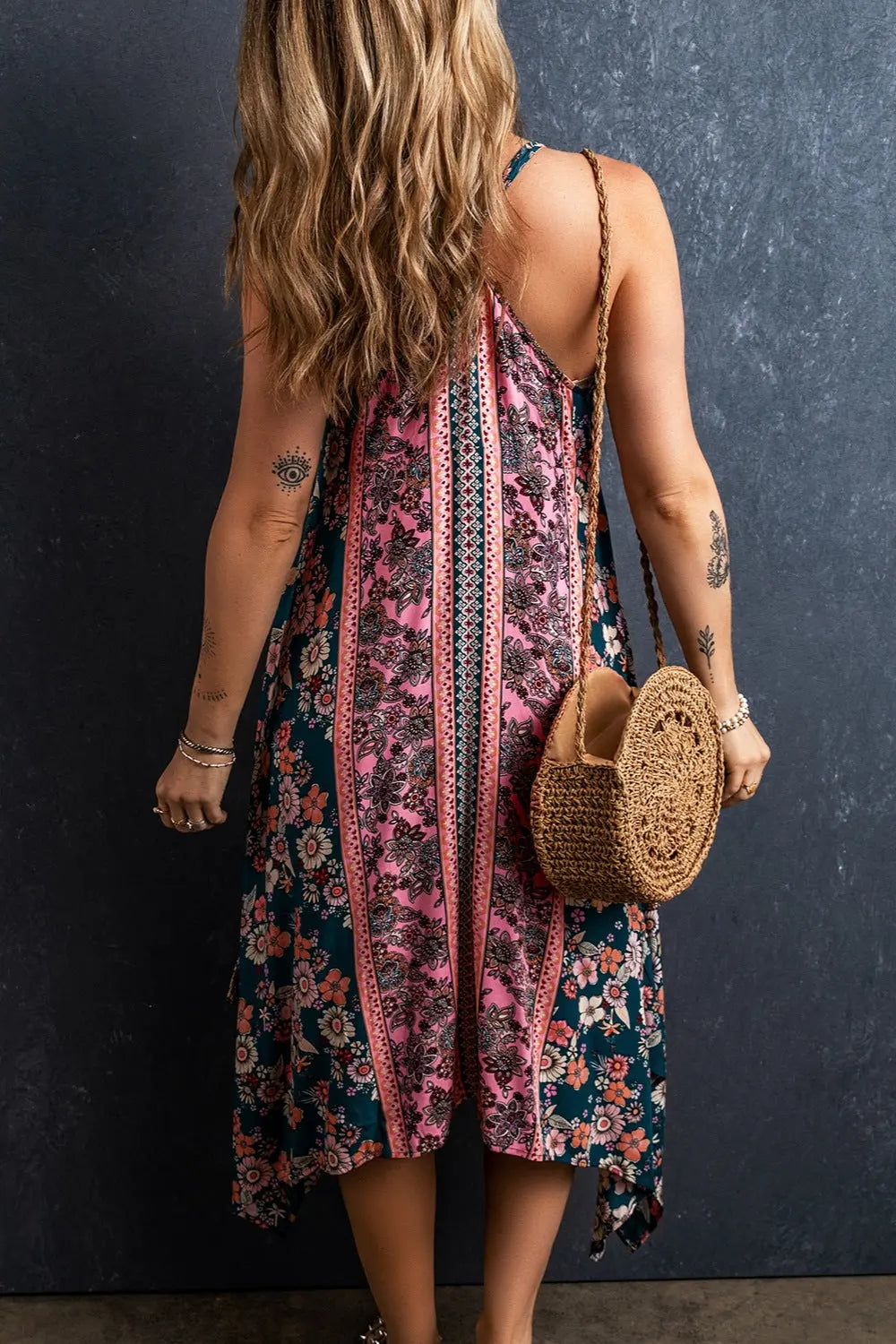 Printed V-Neck Midi Cami Dress BLUE ZONE PLANET