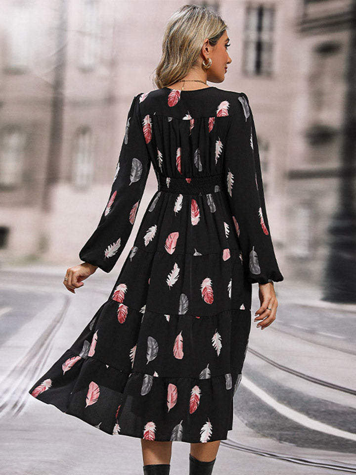 Printed V-Neck Slit Dress BLUE ZONE PLANET