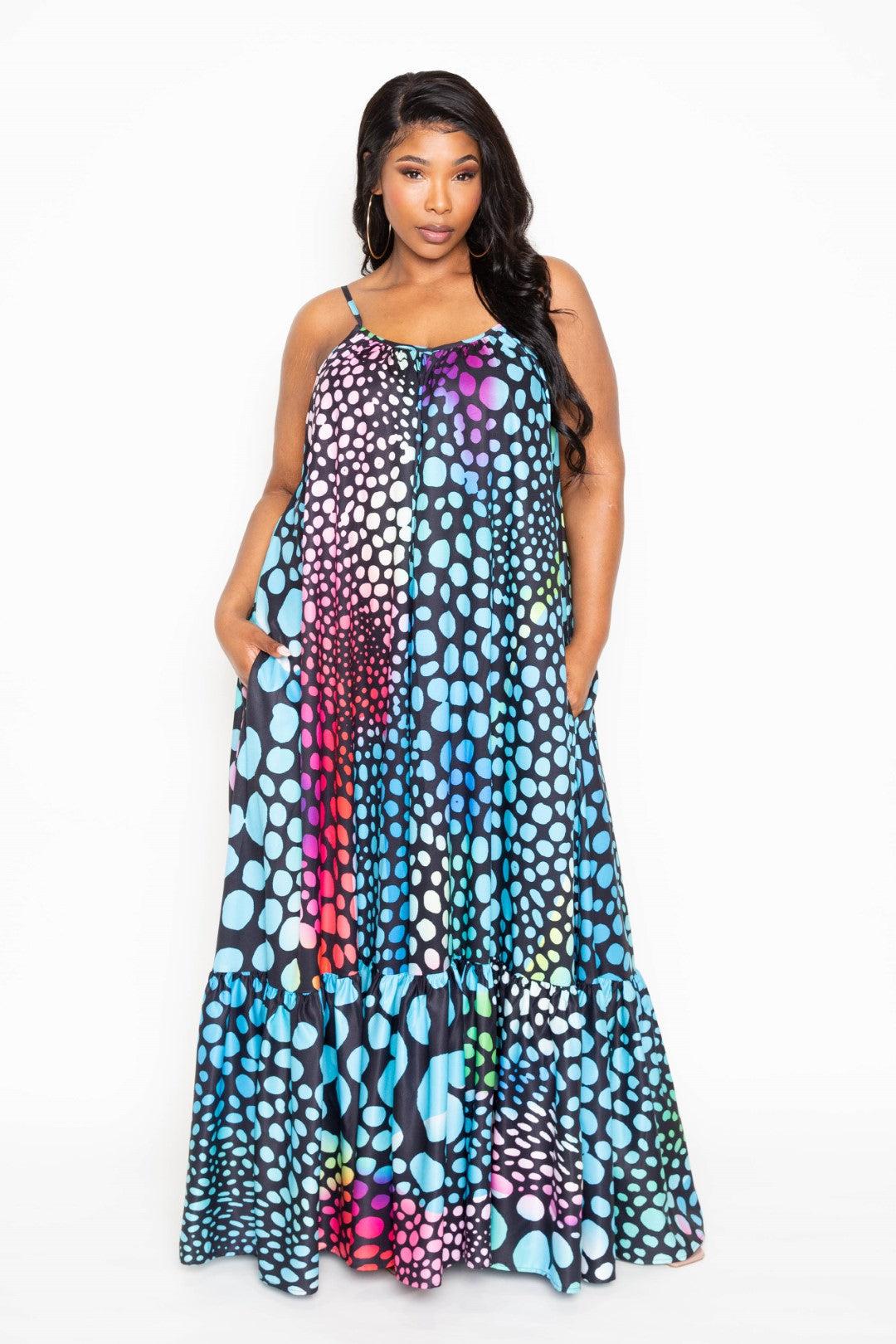 Printed Voluminous Maxi Dress Blue Zone Planet