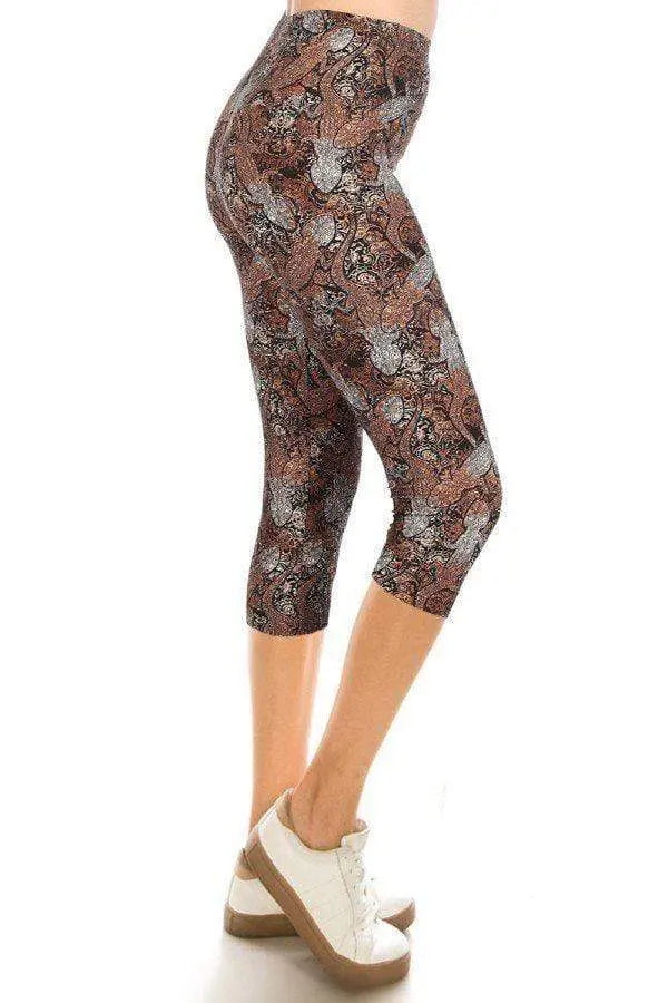 Printed, High Waisted, Capri Leggings With An Elasticized Waistband Blue Zone Planet