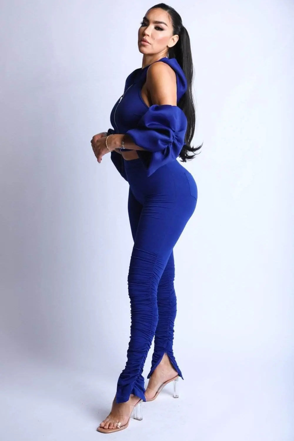 Puff Sleeve Fashion Hoodie with Leggings Set Blue Zone Planet