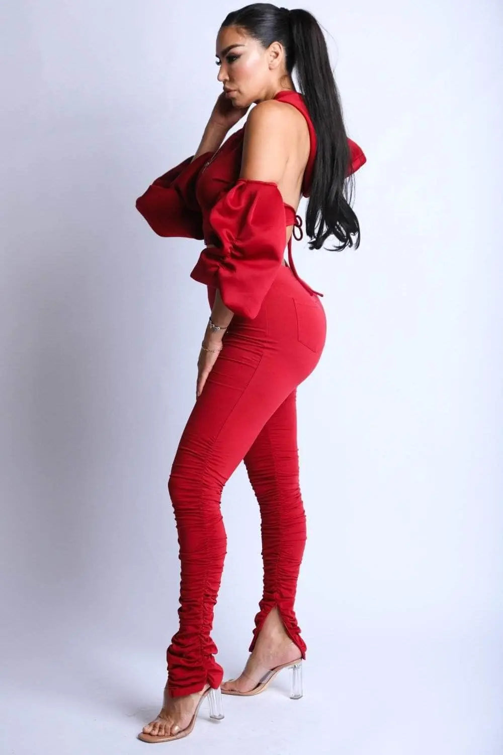 Puff Sleeve Fashion Hoodie with Leggings Set Blue Zone Planet