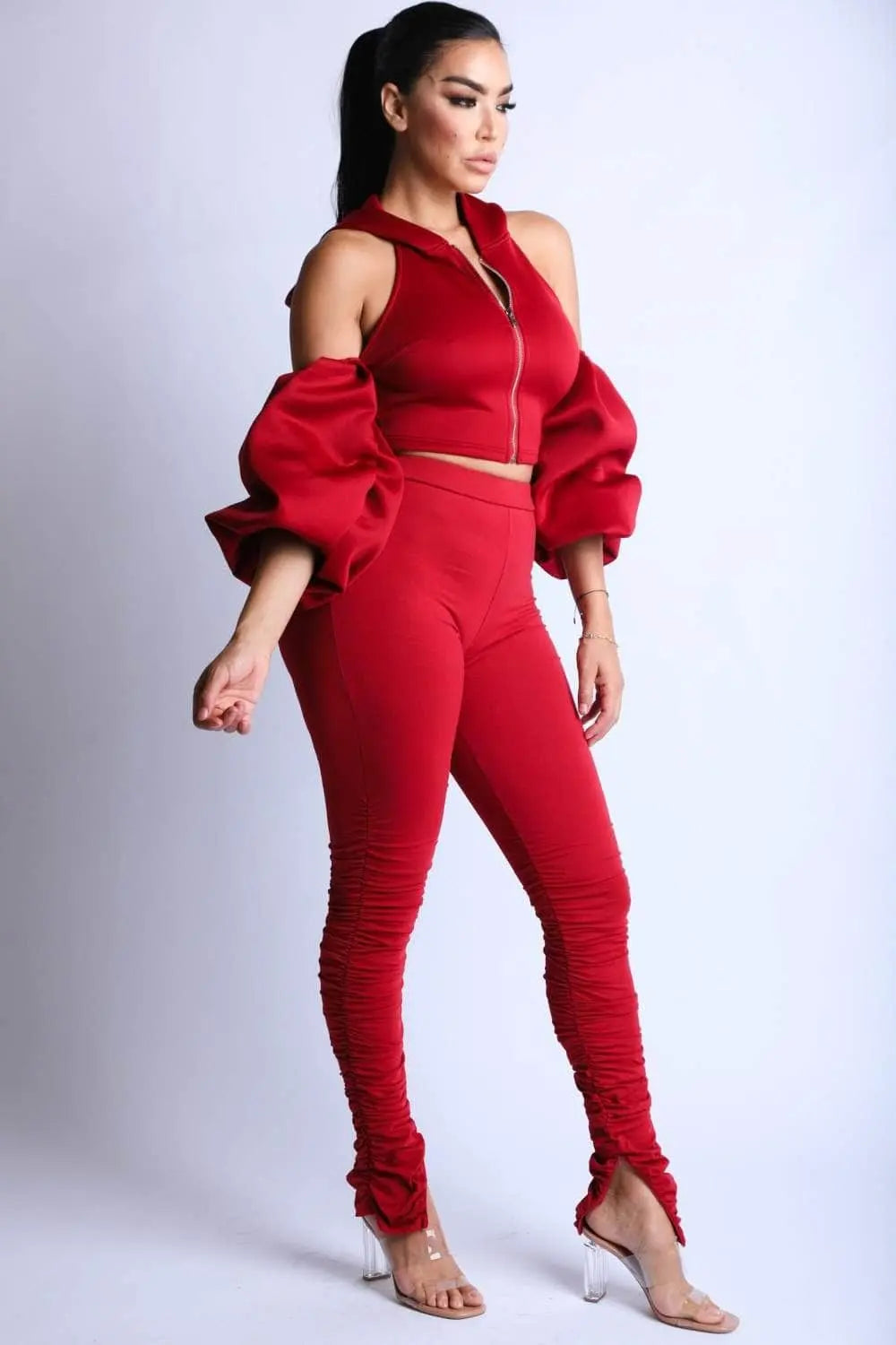 Puff Sleeve Fashion Hoodie with Leggings Set Blue Zone Planet