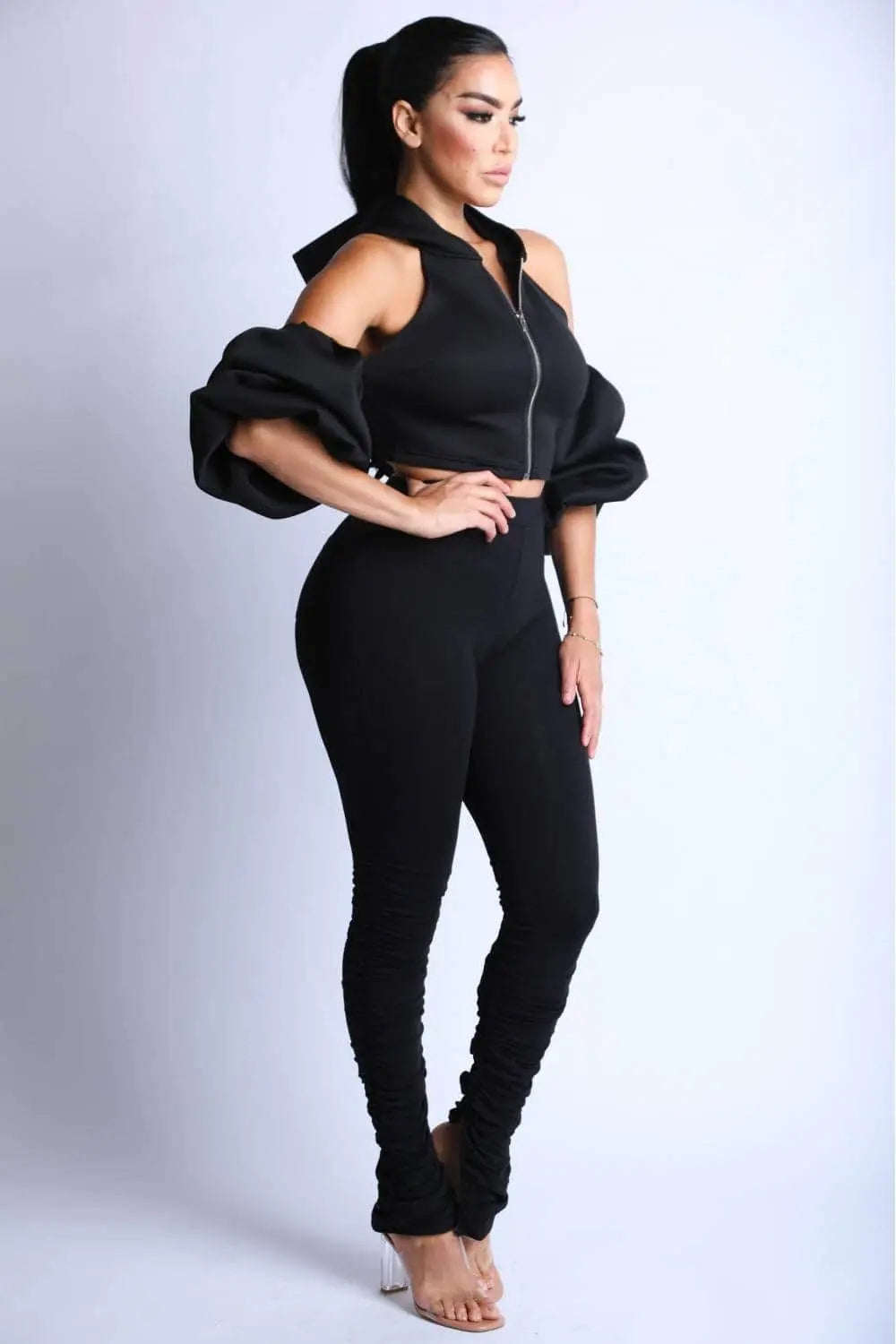 Puff Sleeve Fashion Hoodie with Leggings Set Blue Zone Planet