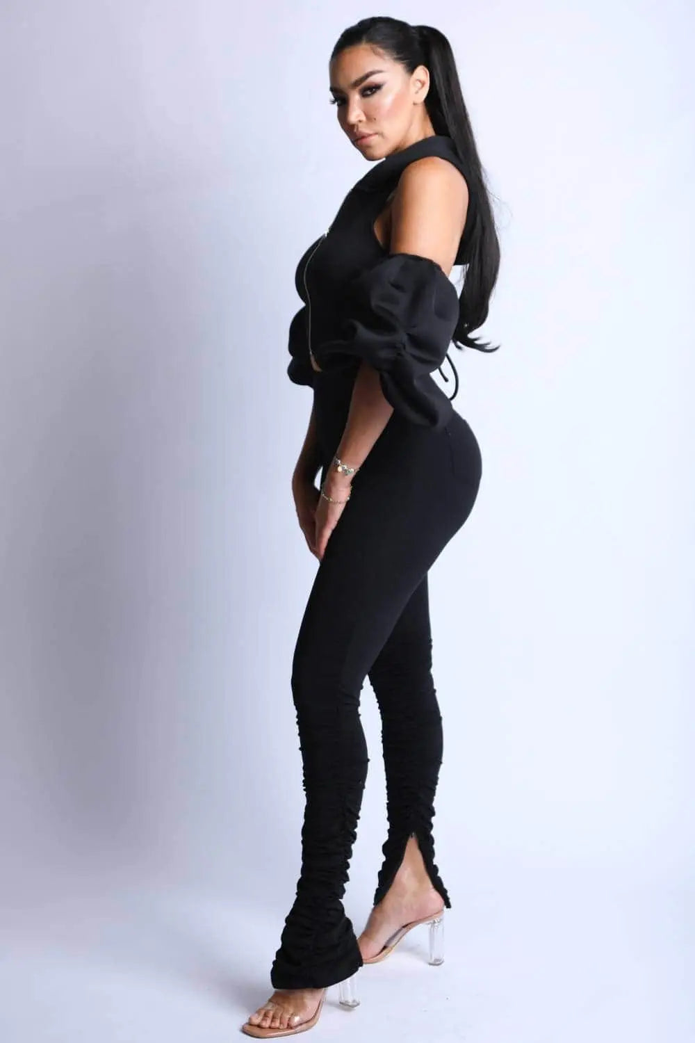 Puff Sleeve Fashion Hoodie with Leggings Set Blue Zone Planet