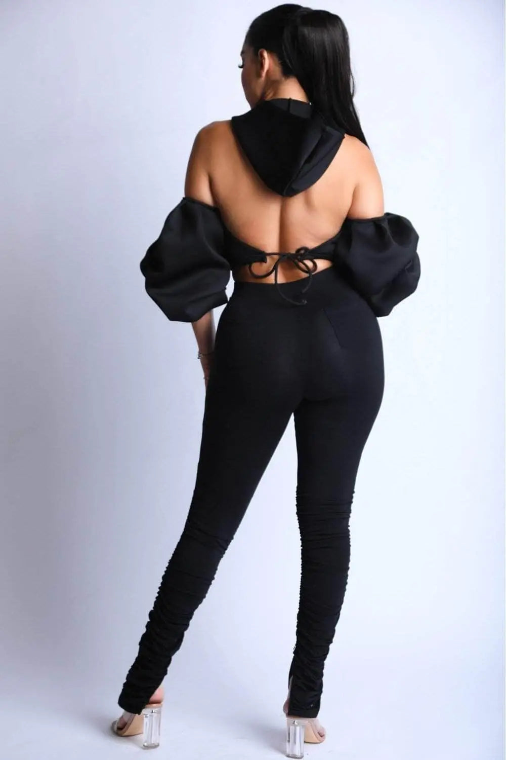 Puff Sleeve Fashion Hoodie with Leggings Set Blue Zone Planet